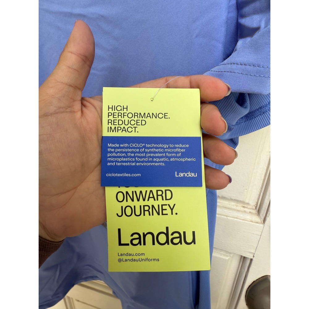 Landau Forward Womens Ceil Blue Scrub Top V-Neck Rib Knit LT100 Size Large New - Picture 4 of 5